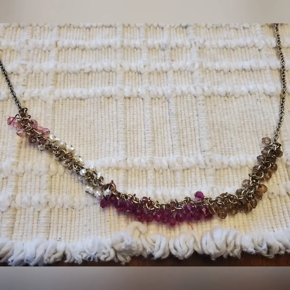 Coldwater Creek pink white and tan beaded long‎ necklace
